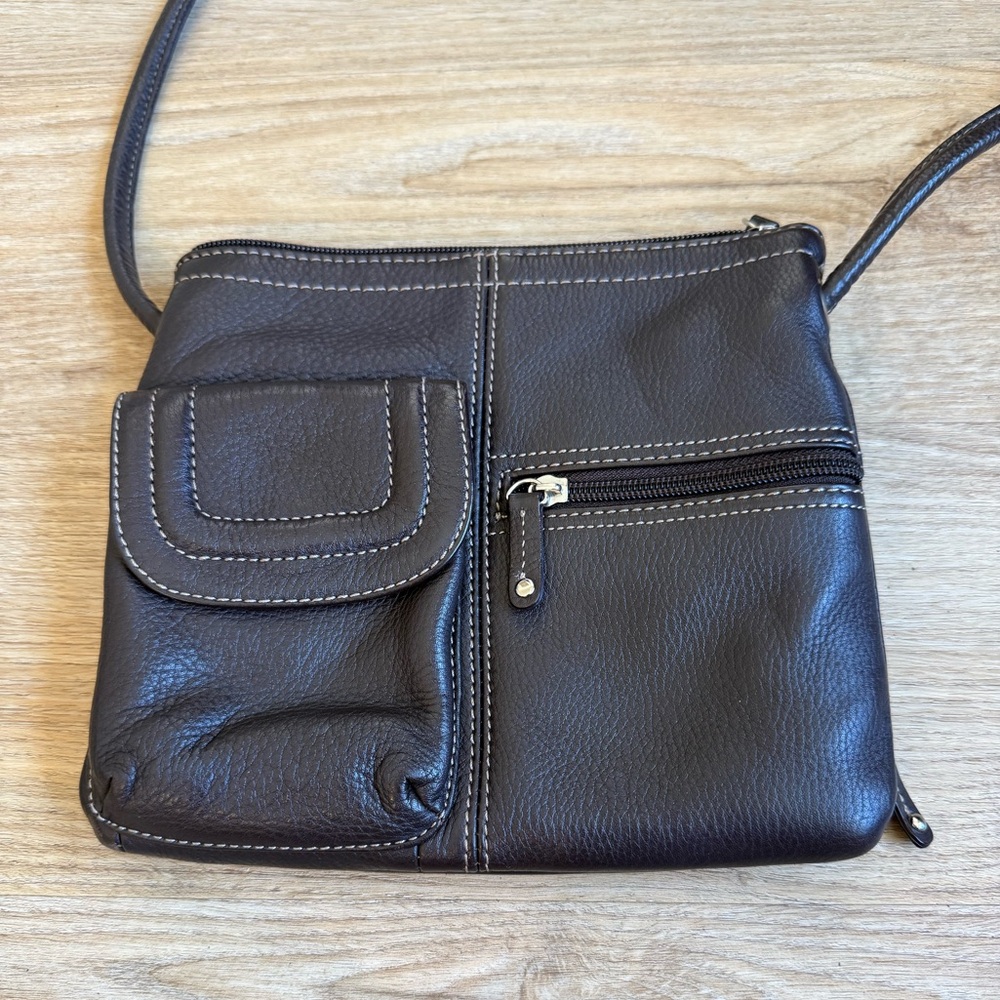 Tignanello Brown Leather Crossbody Organizer Bag